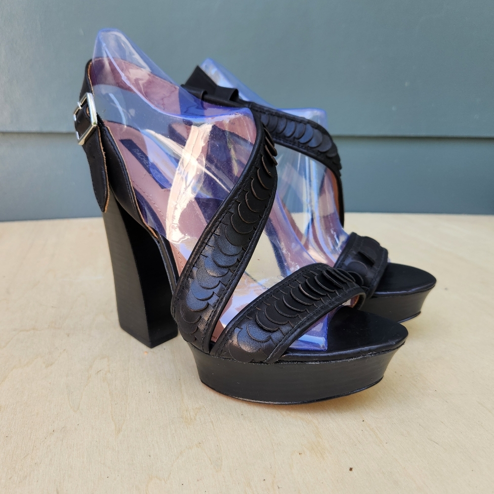 Rachel Zoe Black Leather Platform Heels - Size 10